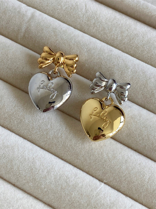 New versatile sweet and cool heart bow earrings